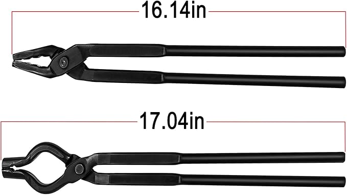 Yoursme Blacksmith Tongs - Wolf Jaw & V-bit Tongs - Blacksmith Forge Tools - Knifemaking Bladesmith - Black