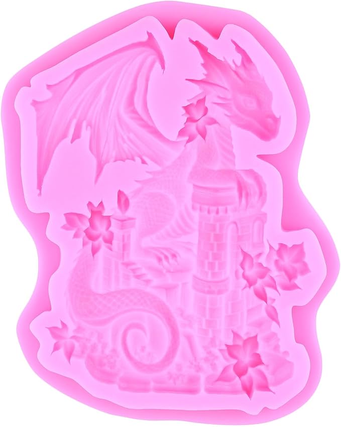 Dragon Silicone Mold Dragon Castle Fondant Molds For Cake Decoration Cupcake Topper Candy Polymer Clay Chocolate Gum Paste Set Of 2