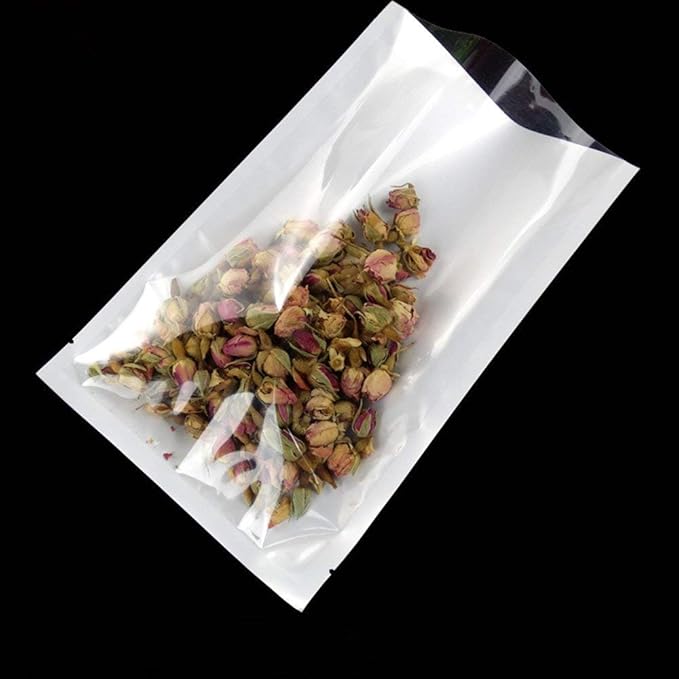 PABCK 300 Pcs 2.4x3.5 inch (Usable Size 2x3.1 inch) White Front Clear Open Top 2.8mil Plastic Heat Seal Bags Vacuum Sealable Pouch Bag for Food Storage Packets Mini Packaging with Tear Notches
