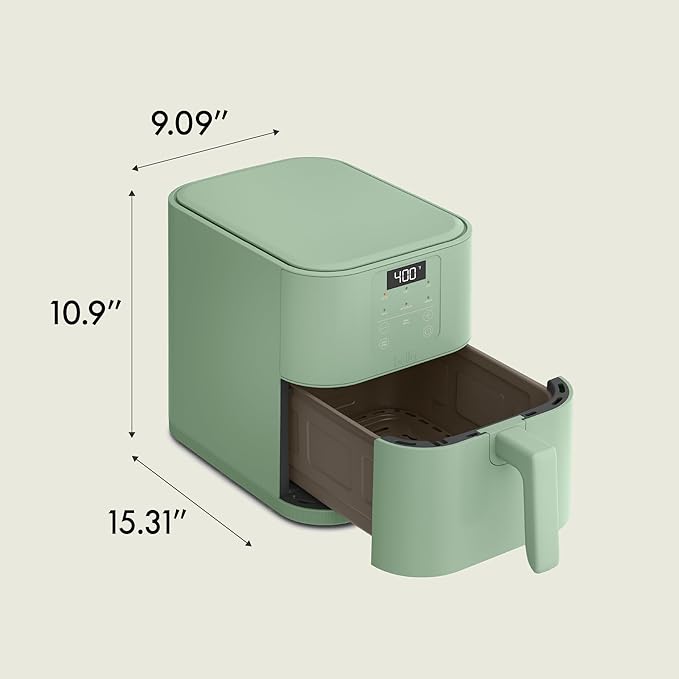 bella 6 Qt Slim Air Fryer, Fits-anywhere™ Kitchenware, EverGood™ Ceramic Nonstick Coating, Adjustable Temperature, 6 Preset Cooking Options, 60 Min Auto Shutoff w Audible Tone, 5lb Capacity, Seaglass