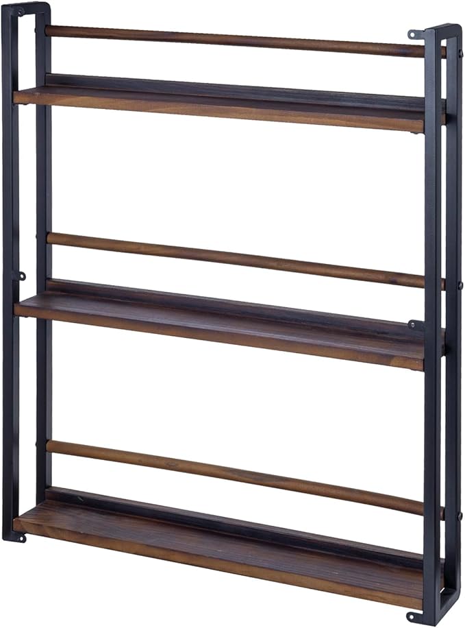 MyGift 3-Tier Wall Mounted Plate Display Rack – Industrial Matte Black Metal & Dark Burnt Wood Storage for 6-10 Inch Plates, Decorative Plate Holder for Kitchen or Dining Room