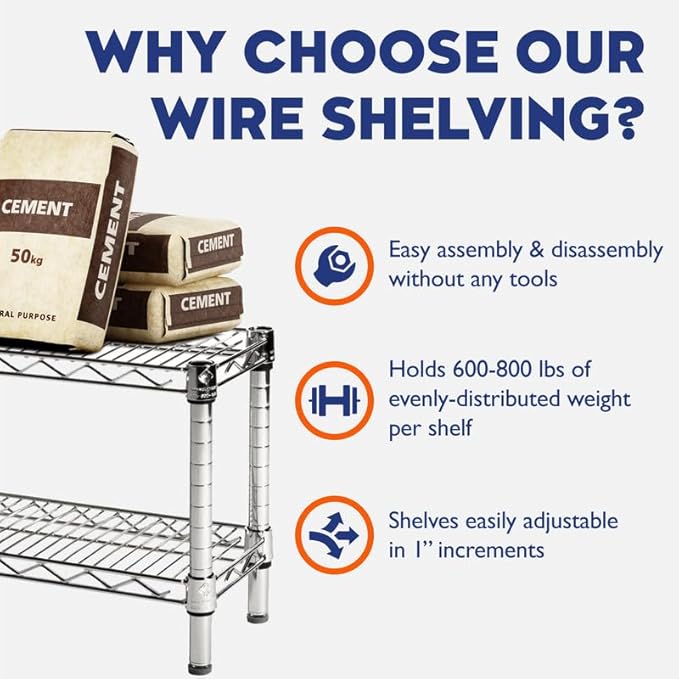 Shelving Inc. 14" d x 18" w Chrome Wire Shelving with 2 Tier Shelves, Weight Capacity 800lbs Per Shelf