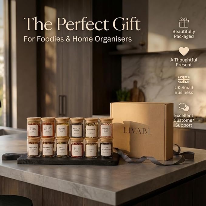 Glass Spice Jars with Labels-12 Pack- 6.8oz- 360 Labels- Spice Containers with Bamboo Lids -Spices Organization for Cabinet-Drawer-Rack-Seasoning containers-herbs- Organizer-Spices Bottles