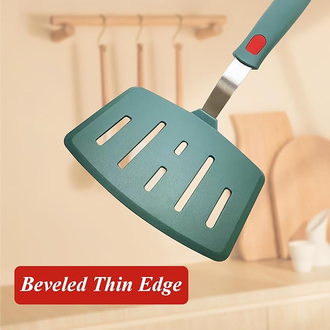 Silicone Spatula Turner Set of 2, Heat Resistant Pancake Spatulas for Nonstick Cookware Pan, Wide Slotted Cooking Spatula for Omelette Egg Fish, Thin Flexible for Kitchen Use, Dishwasher Safe
