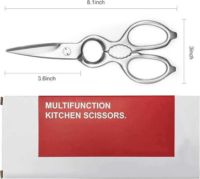 Stainless Steel Kitchen Shears Heavy Duty Full-Steel Forged Metal Scissors for Food, Professional Chef Shears Bone Cutting Meat Pizza Scissors Kitchen Utensils Come Apart, Silver