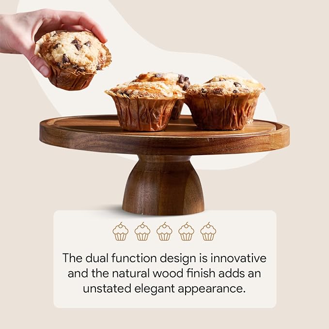 HOMESPHERE Acacia Wood Cake Stand with Lid - Multifunctional 12 In Round Cake Holder, Dessert Table Display Set & Charcuterie Board for Cheese, Chips, Fruit Platter, Acrylic Cake Dome Cover, No Glass
