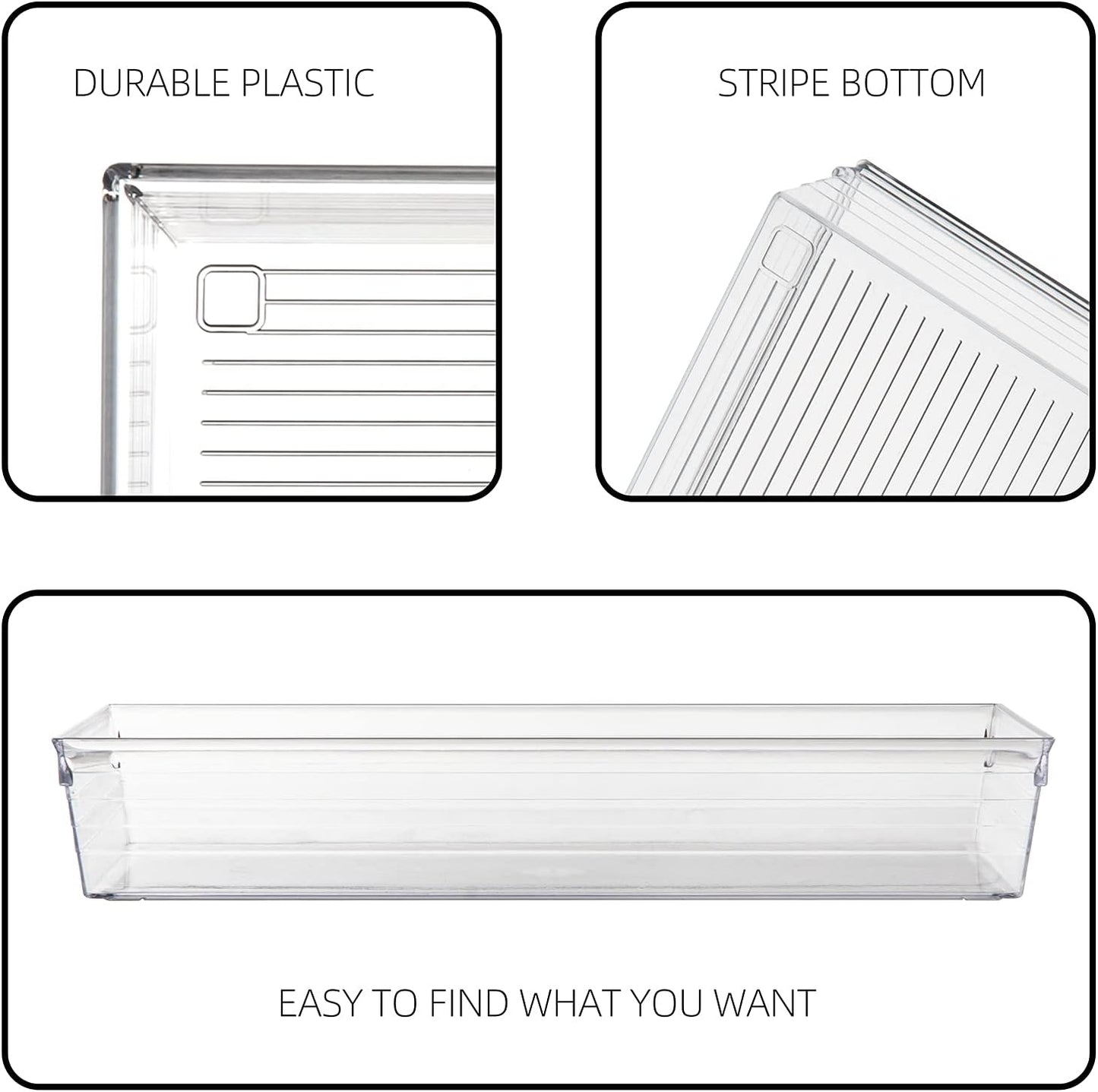 Backerysupply Clear Plastic Drawer Organizer Tray for Vanity Cabinet (6"×6"×2",Set of 8),Storage Tray for Makeup, Kitchen Utensils, Jewelries, and Gadgets…