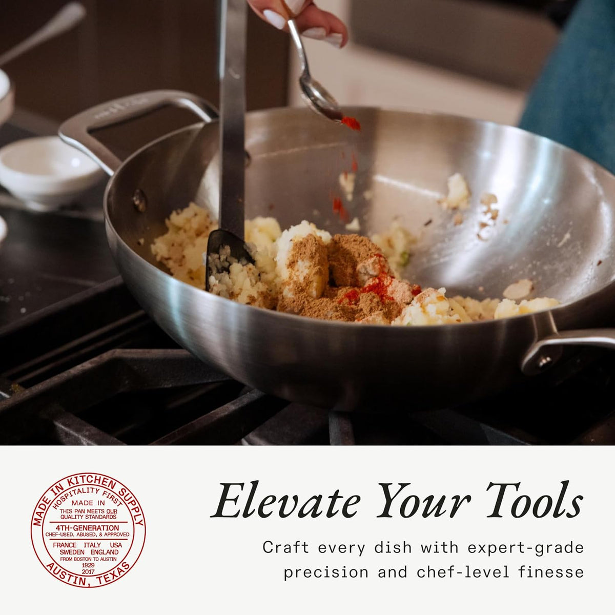 Made In Cookware - 10" Stainless Steel Kadai Pan - 5 Ply Stainless Clad - Professional Cookware - Induction Compatible