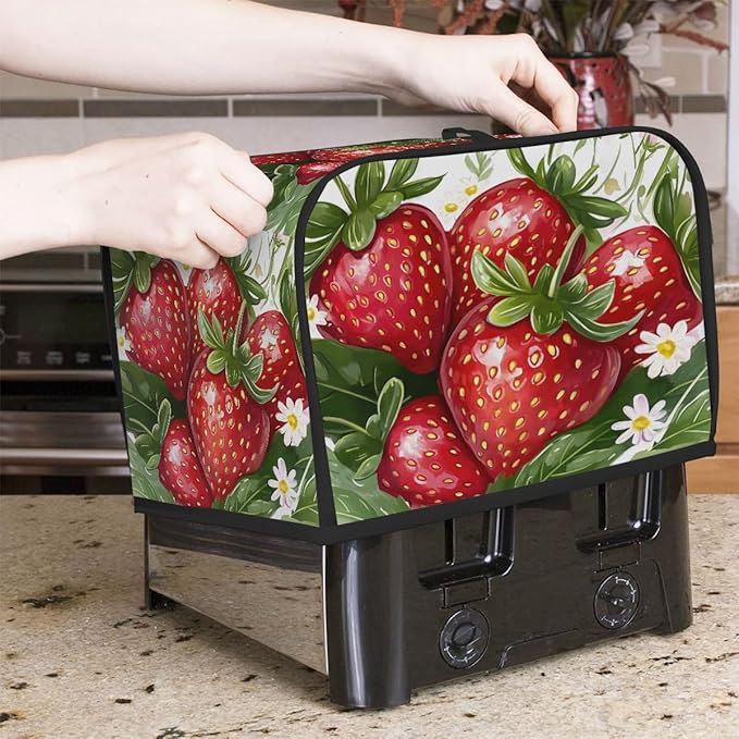 Tropical Fruit Strawberry Flower Toaster Cover 4 Slice Dust and Fingerprint Protection Toaster Bread Maker Covers Washable Kitchen Small Appliance Covers for Kitchen Accessories Decor Bakeware Gift