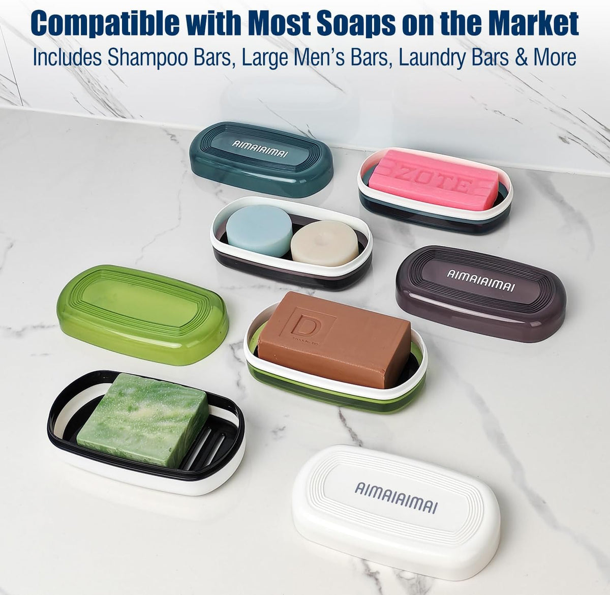 Shampoo Bar Holder Travel Case for Two Bars – Compatible with Kitsch Solid Shampoo & Conditioner Bars, Large Soap Container for Bathroom or Travel (1 Pack, Black Style A-Large)