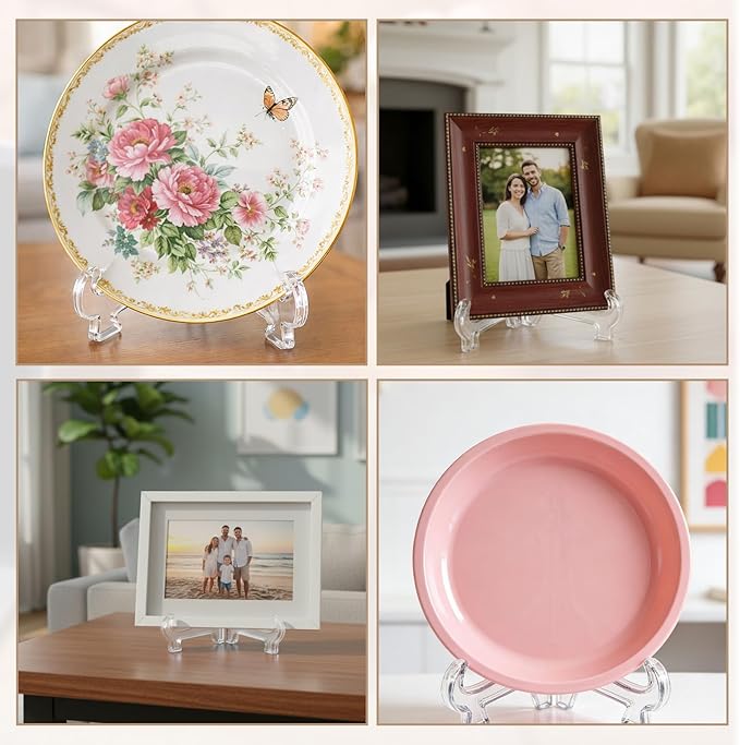 3 Pack Acrylic Frame Holder Stand, 3 Size Clear Plate Display Stand, Foldable Plate Stands for Display Platter, Dish, Book, Photo