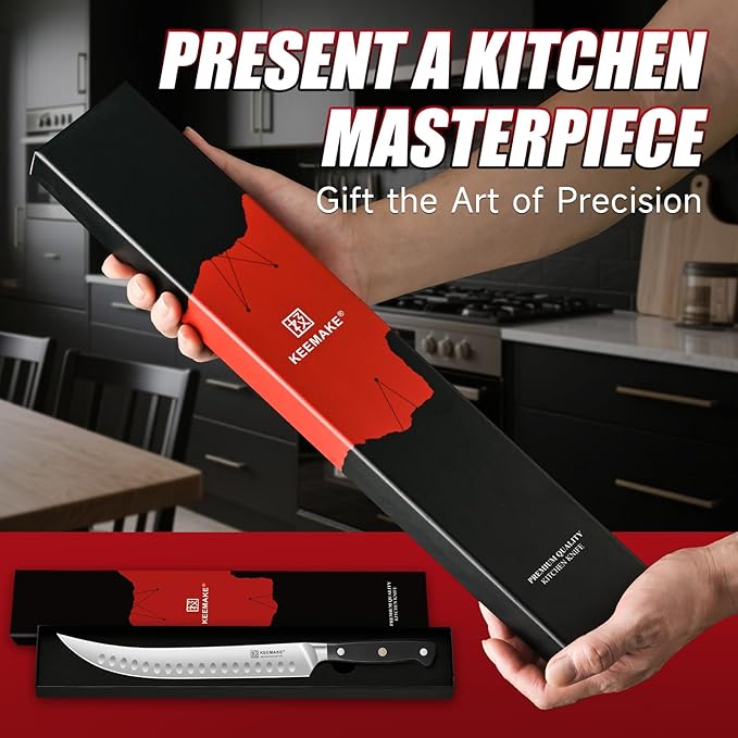 KEEMAKE Butcher Knife, 10‘’ Carving & Slicing Knife with Ergonomic Full Tang Handle, German High-Carbon Steel, Sheath Included, Razor Sharp for Meat, Roasts, BBQ, Turkey, Grilling Gifts for Men