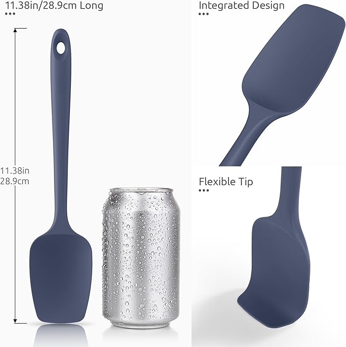 U-Taste 18/8 Stainless Steel Measuring Cups and Spoons Set of 10 and 600ºF Heat Resistat Silicone Flexible Baking Spoon Spatula & Cooking Scoop Spoonula (Midnight Blue)