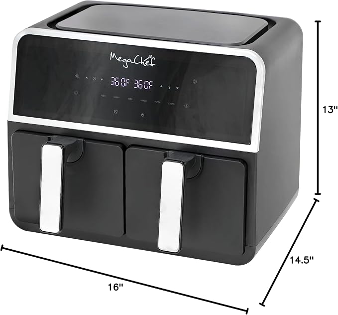 MegaChef Dual 4.8 Quart Fry Basket Digital Electric 1700W Adjustable Temperature Air Fryer, Countertop Fryer, Kitchen Appliance (9.6 Quart)