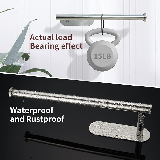 DEKAVA Under Cabinet Wall Mount Paper Towel Holder, Self-Adhesive Bar, Stainless Steel 13 inch (Bright Silver, 1)