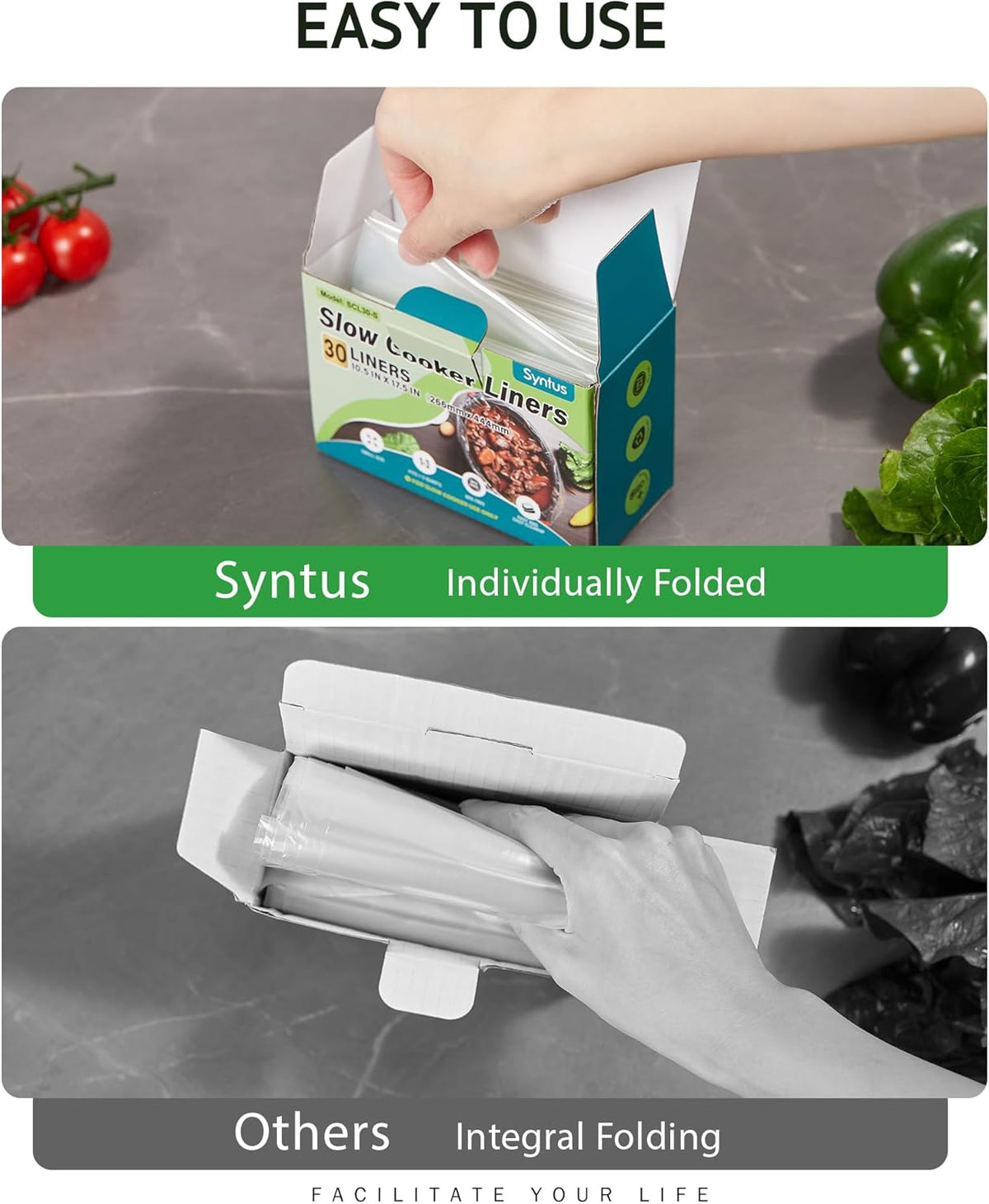 Syntus Slow Cooker Liners, 30 Count Cooking Bags Small Size Disposable Pot Liners Plastic Bags, Fit 1QT to 3QT for Slow Cooker Cooking Trays, 10.5"x 17.5", 30 Liners