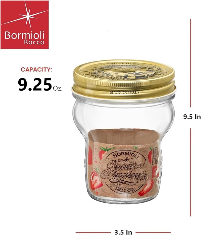 Bormioli Rocco Quattro Stagioni Stacking Jar (Set of 4) - 9.25 Oz Glass Jar - Nestable & Stackable, Wide‑Mouth for Canning, Serving & Storing - Dishwasher & Freezer‑Safe Glass Container, Made in Italy