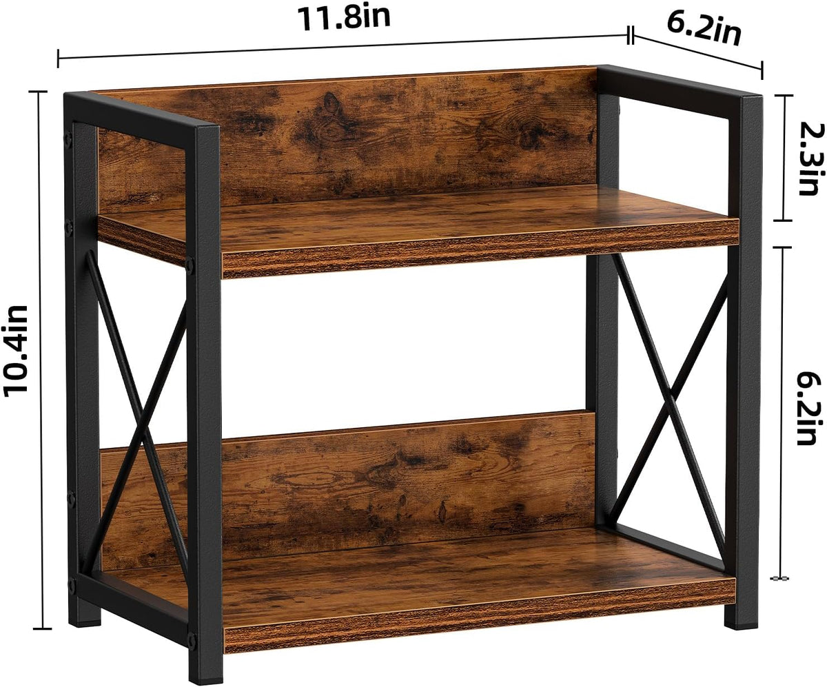 Giikin Countertop Shelf Organizer, 2 Tier Kitchen Spice Rack for Countertop, Wood Coffee Counter Shelf Organizer for Home (Brown, S)