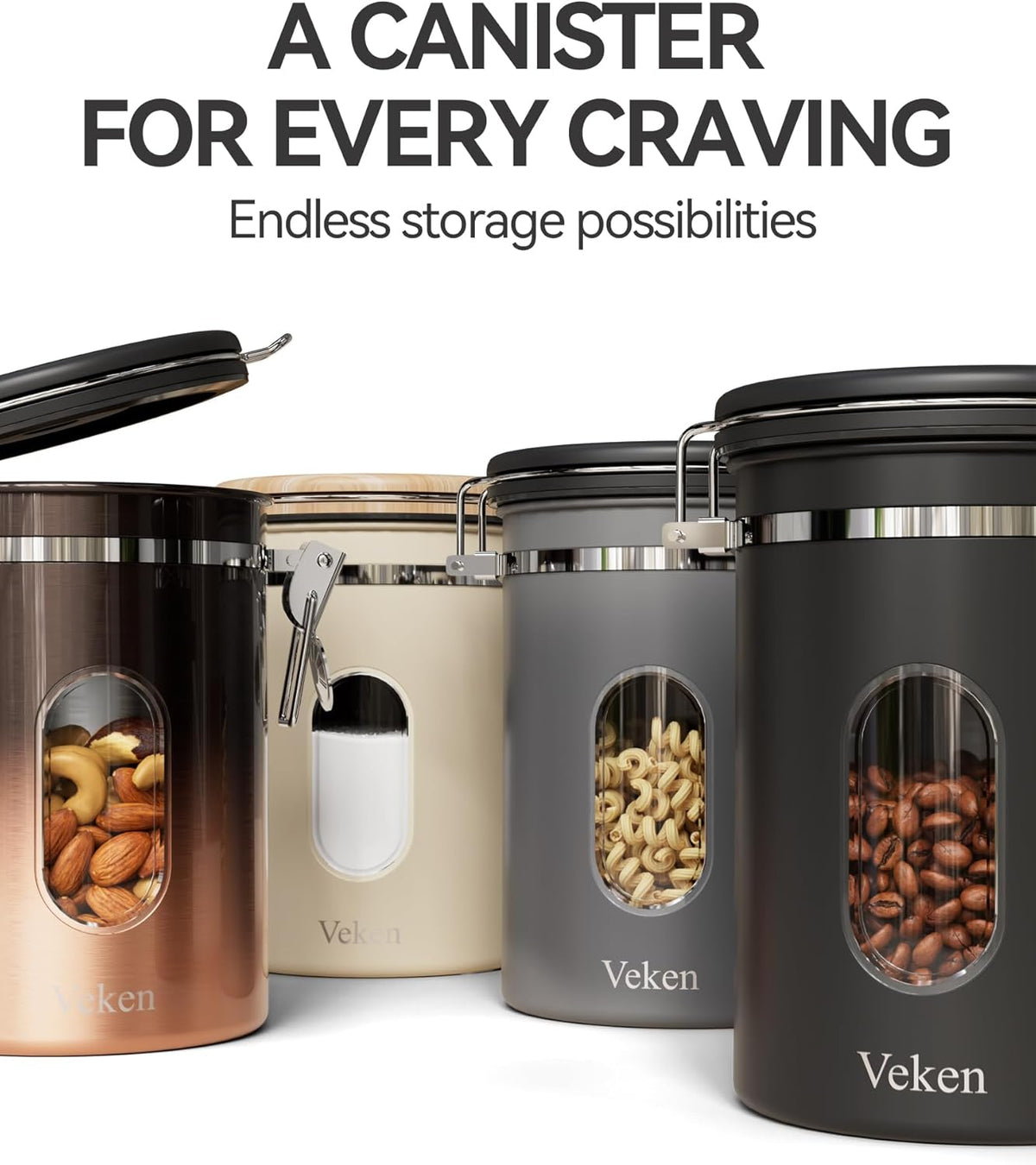 Veken Coffee Sugar Canister with Window, Coffee Lover Gift Set,Airtight Stainless Steel Kitchen Food Storage Container Gifts, Date Tracker & Scoop for Grounds Coffee,Beans,Tea,Flour,Cereal,22OZ,Cream