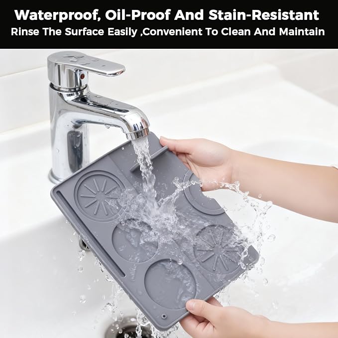 Silicone Coffee Mat for Ninja Luxe Espresso Machine ES601 – Large Anti-Slip Heat-Resistant Coffee Bar Mat for Ninja luxe Cafe Accessories and Most Home Espresso Machines with Convex Edge Gray
