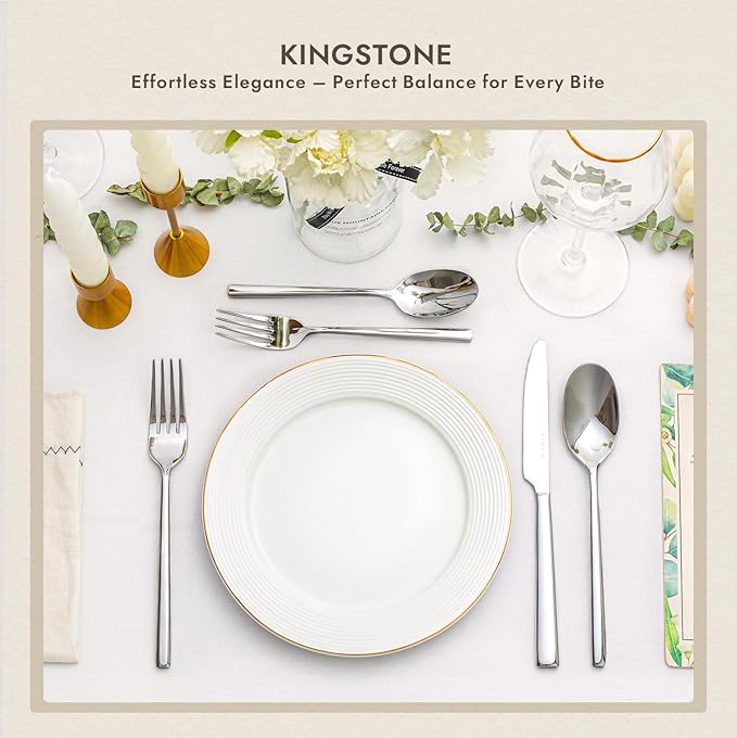 KINGSTONE Dinner Spoon Set, 24-Piece Tablespoons Silverware Spoons, Premium Food Grade Stainless Steel Spoons, Mirror Finish & Dishwasher Safe, Use for Kitchen, Home, Wedding, Party