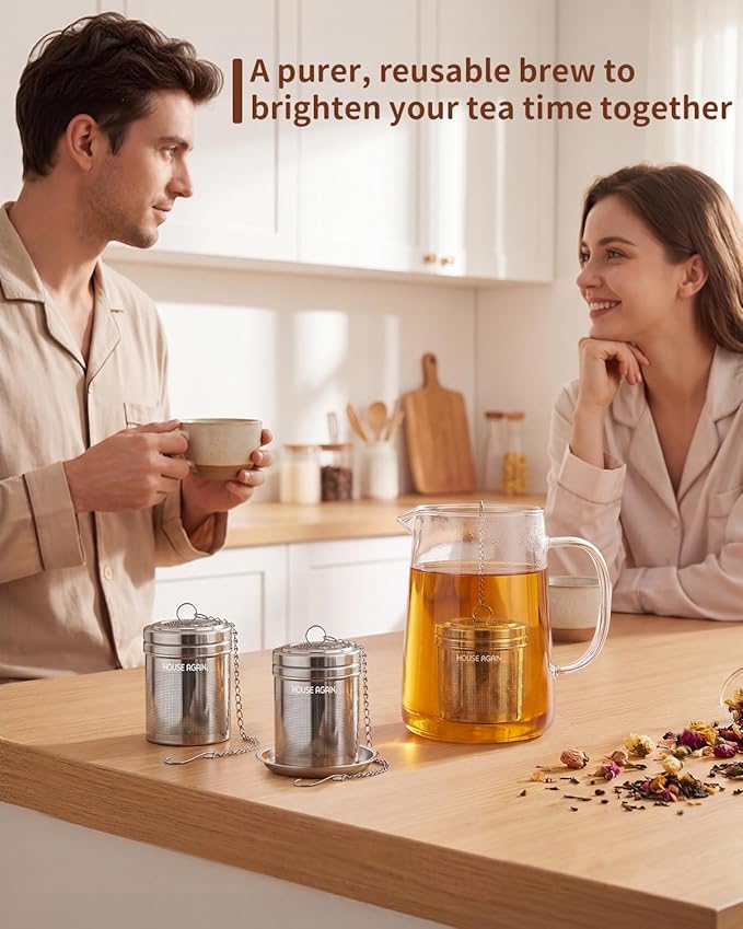 House Again Tea Infuser, Extra Fine Mesh Tea Strainers for Loose Tea, 18/8 Stainless Steel Tea Strainer with Extended Chain Hook, Tea Steeper for Brew Tea, Spices & Seasonings, for Single Cup