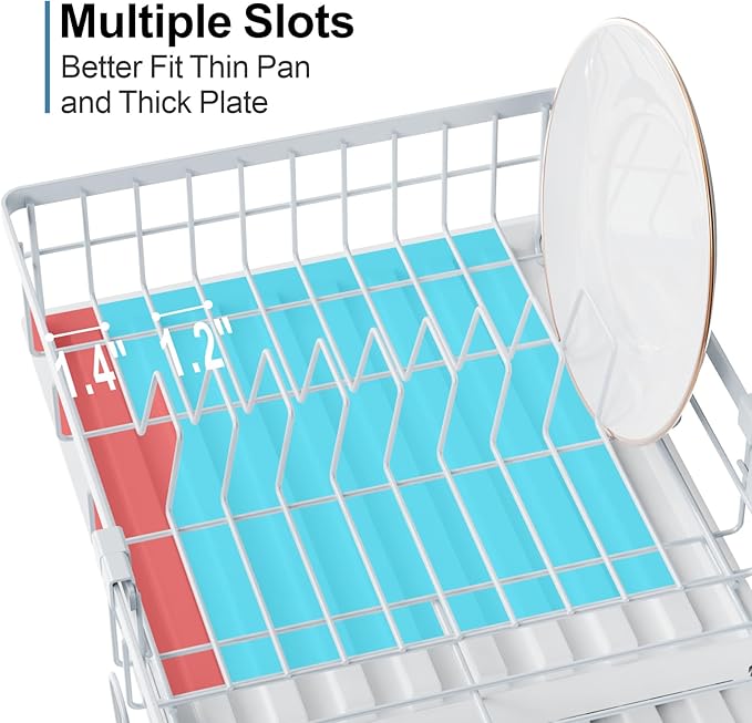 GSlife Expandable Dish Drying Rack for Kitchen Counter, Compact Space-Saving Dish Rack with Drainboard, Rustproof Dish Drainer for Small Kitchen, Apartment, RV, 12.2" W x 12"-20.5" L, White