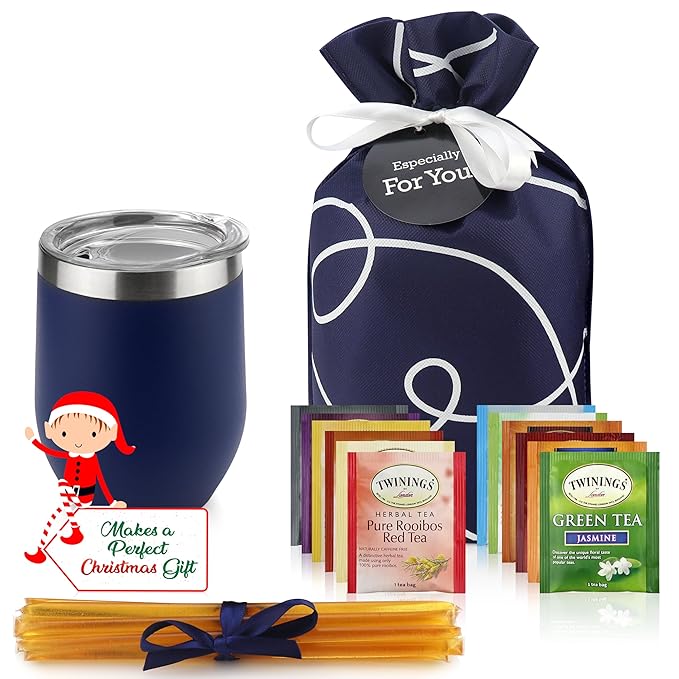 Tea Lovers Gifts Basket - Gift Set Include Temperature Retention Cup 12 Special Blend Teabags & Honey Presented in Beautiful Gift Bag For Women & Men - Birthday, Get Well, Thinking of You Care Package