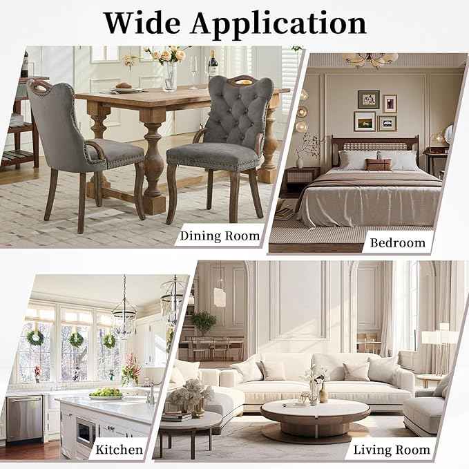Grey Velvet Dining Chairs Set of 6,Modern Upholstered Dining Room Chairs with Tufted Back and Wood Accents, Curved Solid Wood Legs & Nailhead Trim, Sillas De Comedor Modernas 6