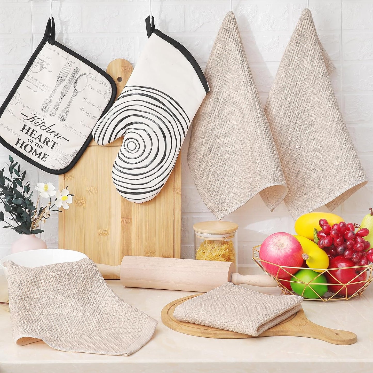 Homaxy 100% Cotton Waffle Weave Kitchen Dish Cloths, Ultra Soft Absorbent Quick Drying Dish Towels, 12 x 12 Inches, 12-Pack, Beige