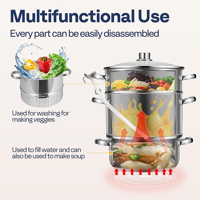 VIVOHOME Stand Mixer with Fermentation, One-Touch Presets, and 6 Qt Bowl, Gray, and VIVOHOME Stainless Steel Juicer Steamer Pot 11 Qt with Tempered Glass Lid