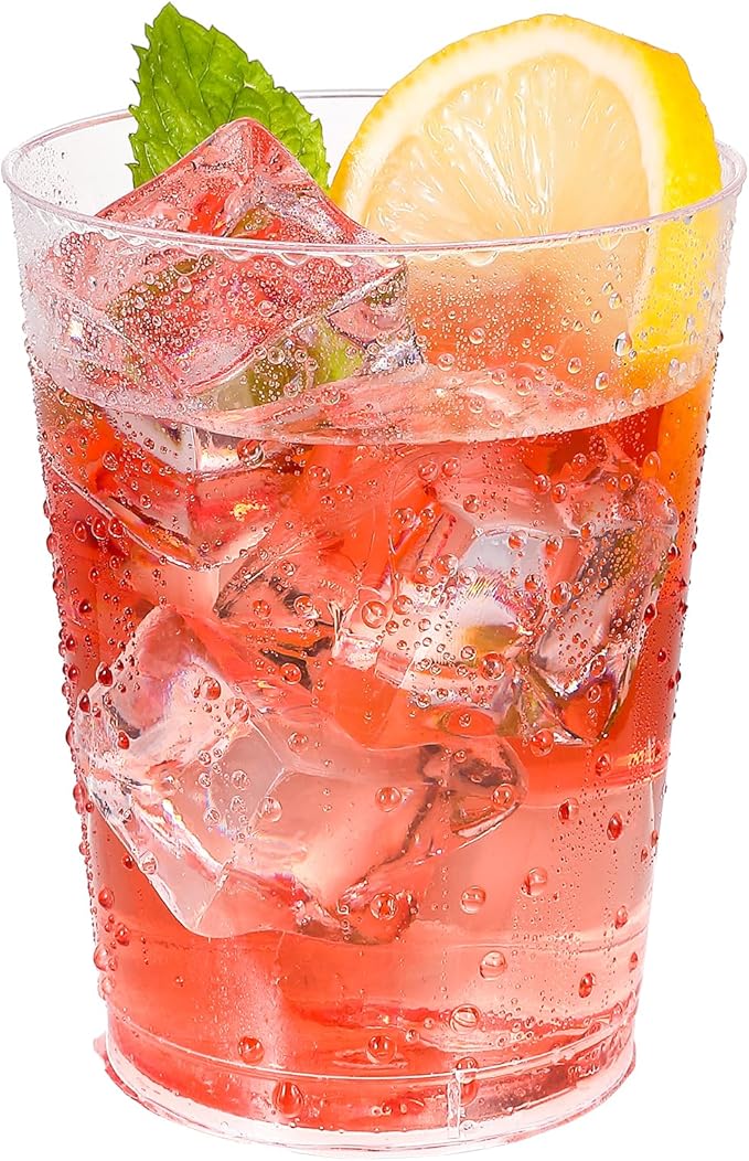 JOLLY CHEF 10 oz Clear Disposable Plastic Cups 100 Pack Clear Plastic Cups Tumblers, Heavy-duty Party Glasses, Disposable Cups for Thanksgiving, Party,Fathers Day