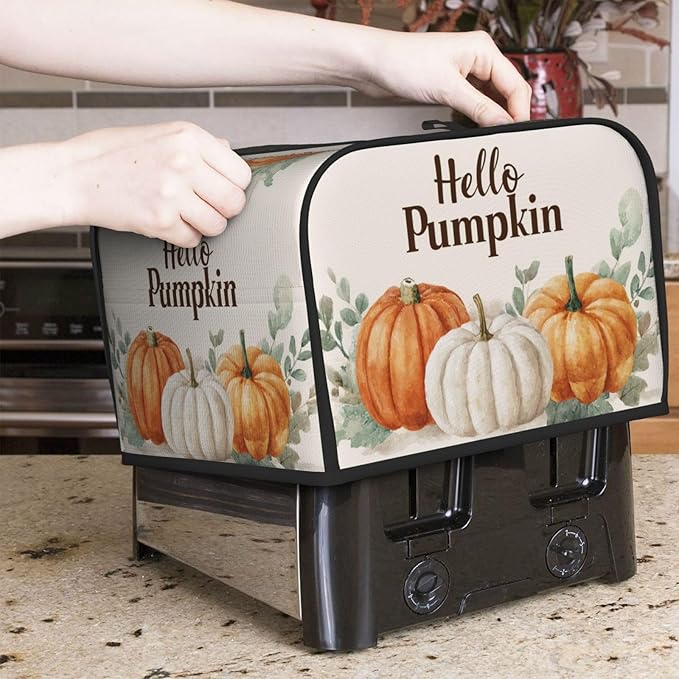 Toaster Cover 4 Slice Pumpkin Thanksgiving Fall Autumn Kitchen Small Appliance Covers with Pockets Dust and Fingerprint Protection