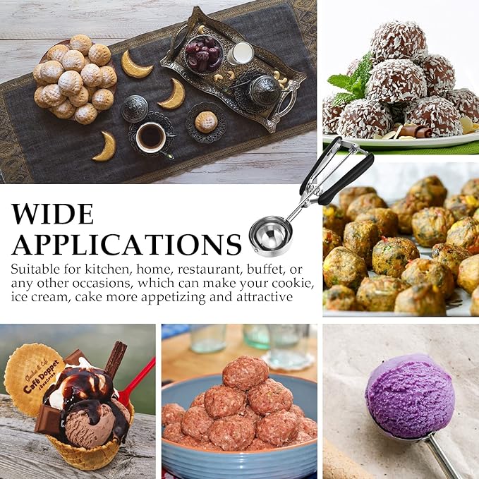 Yinder 4 Pcs Cookie Scoop Set Ice Cream Scooper Cookie Scoops for Baking Include 1/2 /3/4 Tbsp Stainless Steel Scooper with Trigger Release for Baking Cupcake Protein Balls Meatballs Muffin