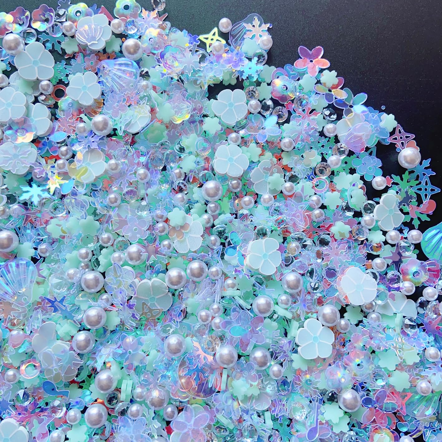 Sequins Holographic Polymer Clay Slices Nail Glitter 3D Holographic Snowflake Shell Butterfly Plum Blossom Nail Sequins Slices Polymer Clay Nail Decals for DIY Nail Decoration (Blue-53)