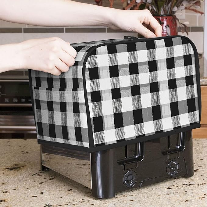 Toaster Cover 2 Slice Black White Plaid Kitchen Small Appliance Covers with Pockets Dust and Fingerprint Protection