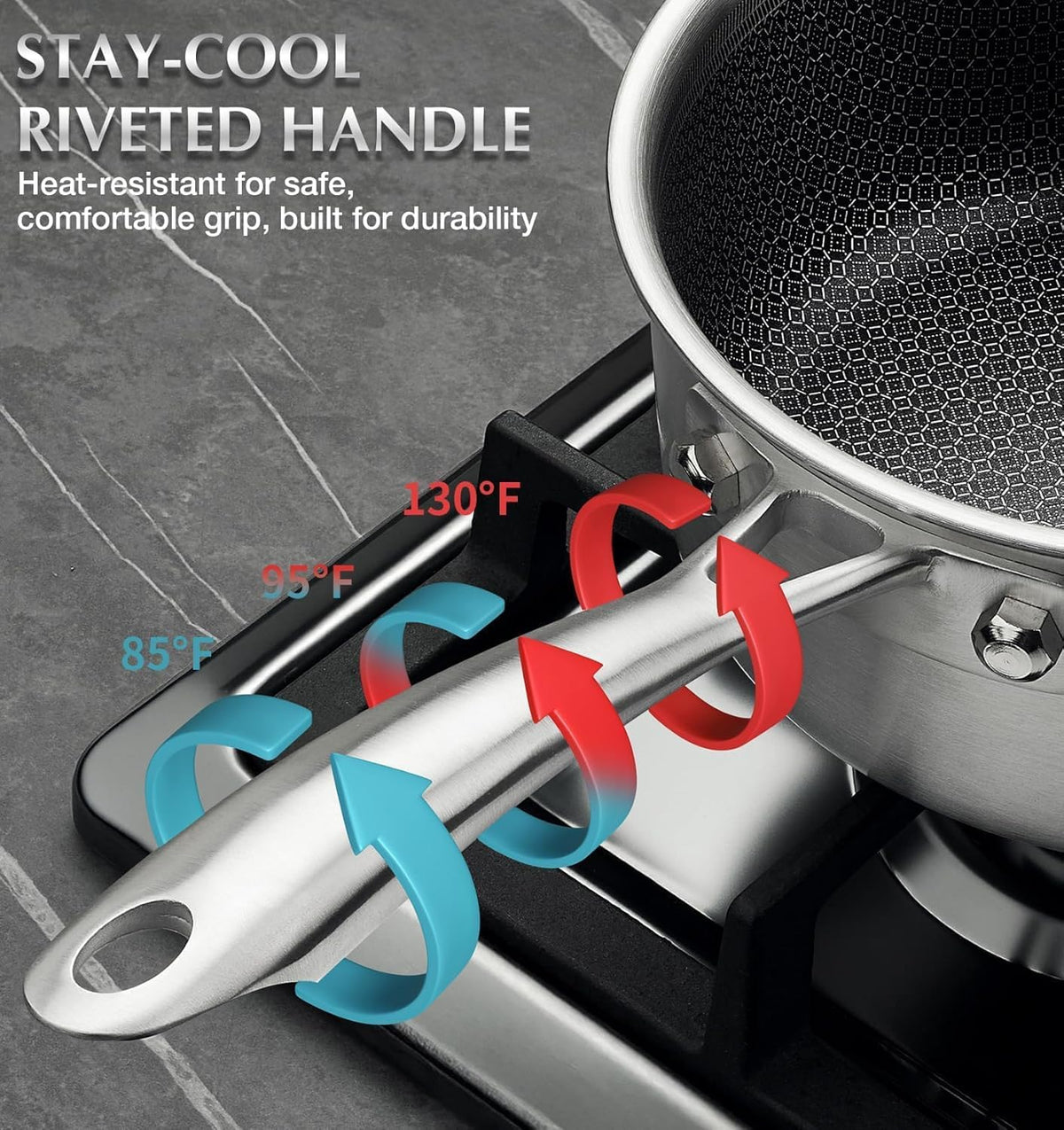 KOCH SYSTEME CS Hybrid Nonstick Stainless Steel Saucepan Set with Steamer Insert, 7PCS Triply Stainless Steel Pot Set 1Qt, 2Qt & 3Qt, 18/10 Steel Sauce Pan Set with Lids, Induction & Oven Safe