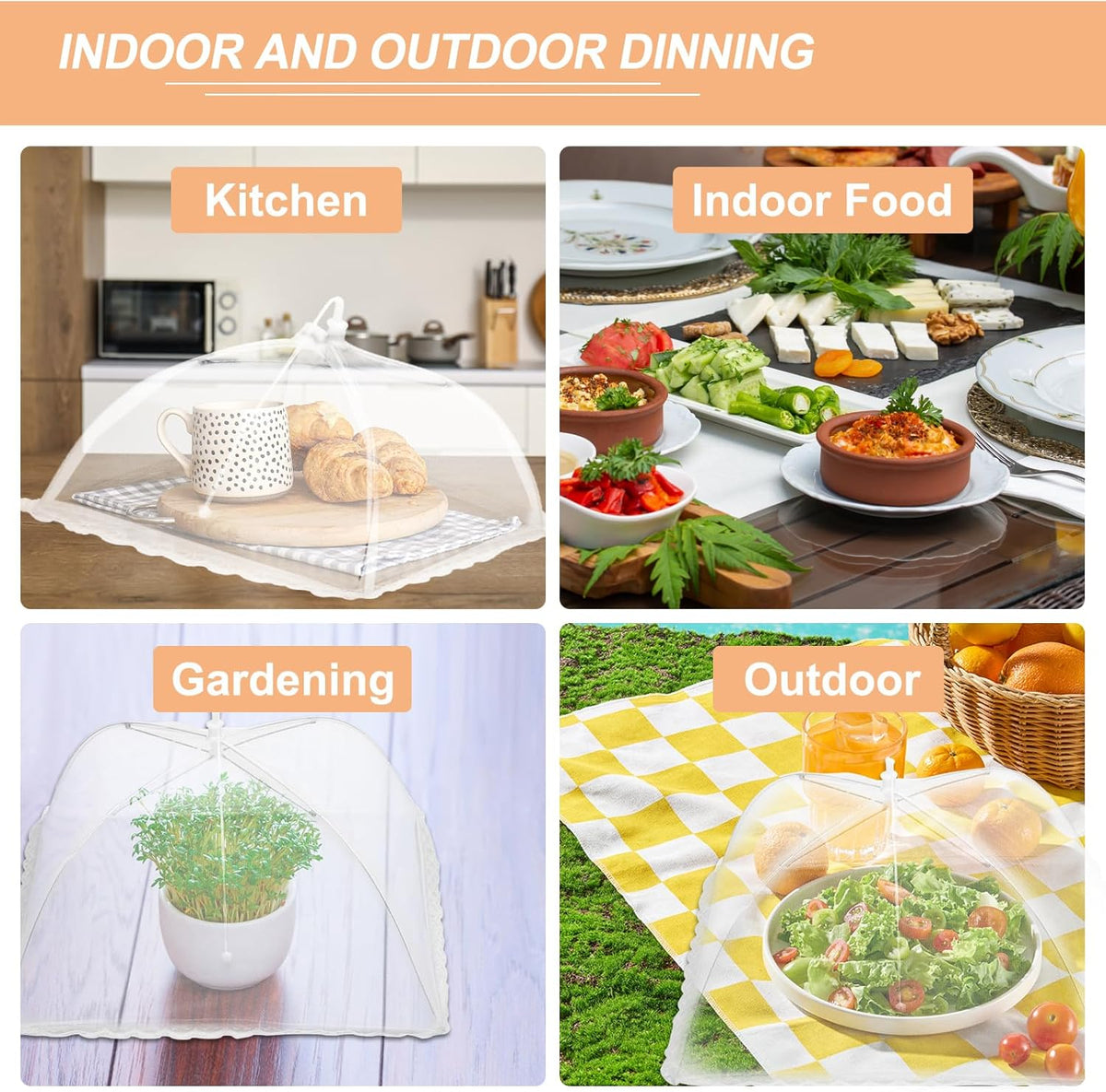 uxcell 3 Pcs Large and Tall Food Covers 13" Mesh Food Covers for Outdoors Collapsible Food Protector Covers Tent for Parties Outdoor Picnics BBQs, White