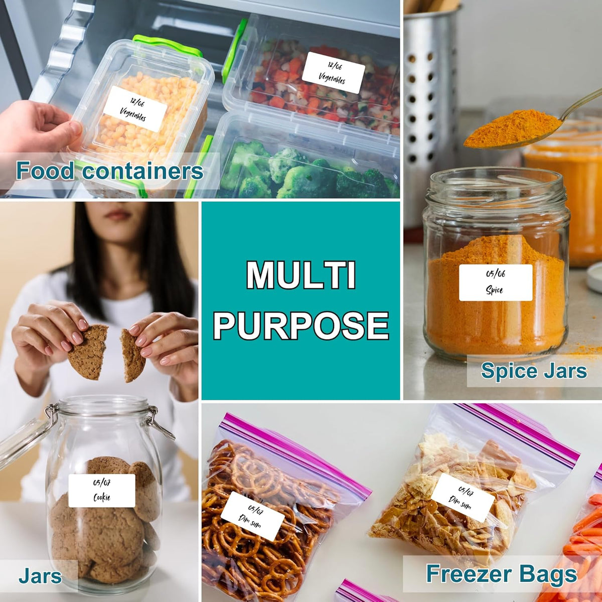 CATIFLIN 1200 Blank Removable Freezer Labels, Waterproof & Oil Resistant Stickers with Perforation Line, Ideal for Food Containers, Jars, and Pantry Organization (1" x 2")
