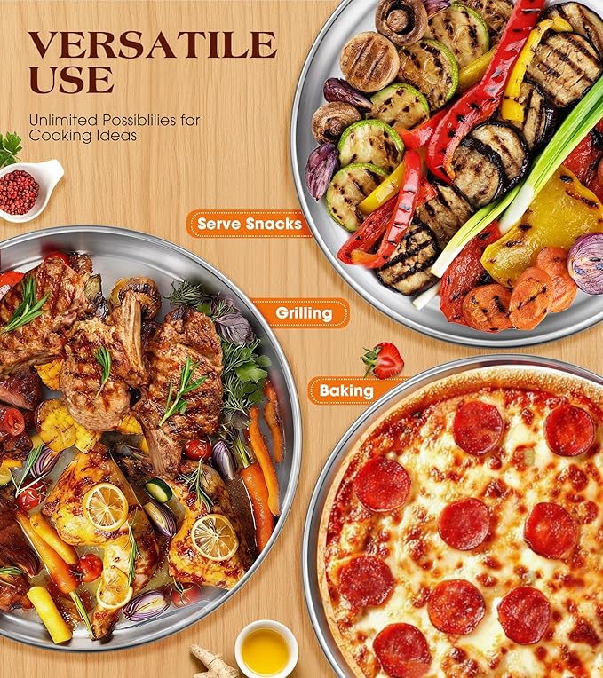 Yuiicaov Stainless Steel Pizza Pan 13½ inch, Pizza Pan for Oven, Steel Pizza Tray, Durable Round Pizza Plate Pizza Baking Sheet, Easy Clean & Dishwasher Safe, Set of 1