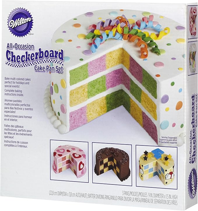 Wilton Round Checkerboard Cake Pan Set, 4-Piece, Steel