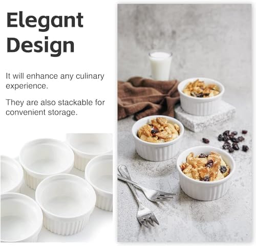 Nuwave Ceramic Ramekins 8 oz, Set of 6, Elegant Classic Style for Baking Souffles, Creme Brulées, Custards, Puddings, 4.3” Wide & 2” Tall, Microwave, Oven & Dishwasher-Safe, Ivory White (6)