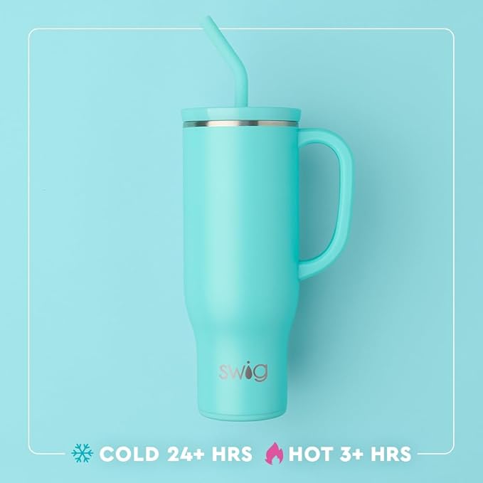 Swig Life 30oz Mega Mug, 30oz Tumbler with Handle and Straw, Large Insulated Tumblers, Cup Holder Friendly Travel Mug, Stainless Steel 30 oz Tumbler, Reusable Water Bottle (Scoop There It Is)