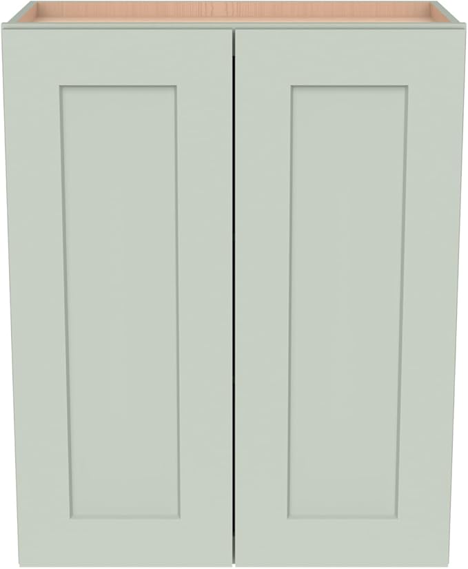 Wall-Mounted Cabinet – Solid Wood Shaker Style Medicine Cabinet with Adjustable Shelves & Soft-Close Doors for Bathroom, Kitchen, and Office Storage (Jade Green, 27" W x 12" D x 30" H)