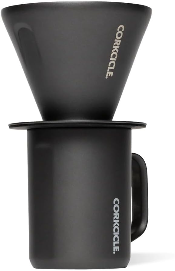 Corkcicle Pour Over Set - Pour Over Coffee Maker for Your Home - Triple-Insulated Stainless Steel Mug - BPA & Phthalate Free - With Non-Slip Silicone Base - Home Barista Set - Ceramic Slate