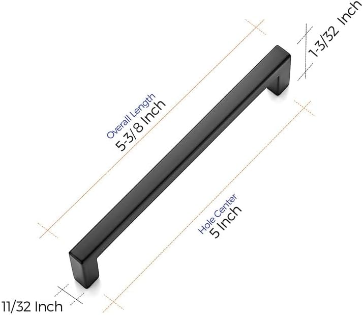 Ravinte 10 Pack 5 Inch Hole Center Solid Slim Square Pulls Matte Black Kitchen Cabinet Handles Square Bar Drawer Handles Flat Black Drawer Pulls for Cupboard Dresser and Cabinets