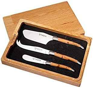 Laguiole en Aubrac Luxury Fully Forged 3-Piece Cheese Knife Set With Juniper Wood Handles