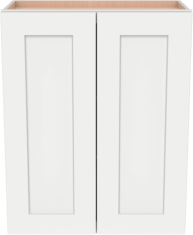 Wall-Mounted Cabinet – Solid Wood Shaker Style Medicine Cabinet with Adjustable Shelves & Soft-Close Doors for Bathroom, Kitchen, and Office Storage (Origami White, 27" W x 12" D x 42" H)