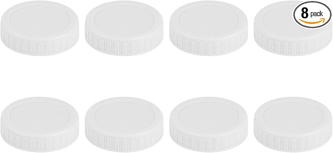 Vaincre White Mason Jar Lids - 8PCS Plastic Mason Lids Regular Mouth, Leak Proof Canning Covers with Silicone Rings for Ball, Kerr and More, Reusable Can Tops Caps Covers for Jars Accessories