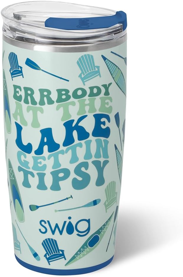 Swig Life 22oz Insulated Tumbler, Travel Coffee Tumbler with Lid, Cup Holder Friendly Travel Coffee Mug, Stainless Steel, 22 oz Tumblers, Reusable Insulated Mug with Lid (Errbody Lake)